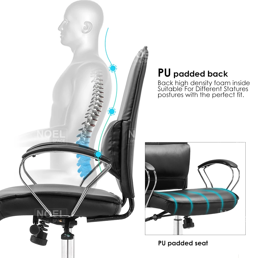 NOEL PU ergonomic mid back leather modern office chair for sales office furniture chairs office desk and chair set