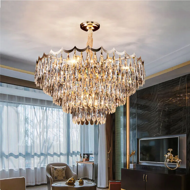 Modern round gold pendant lights hotel restaurant stainless steel hanging lamp living room luxury k9 crystal chandelier