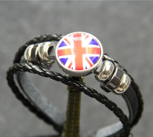 Country flag logo glass gem leather bracelets stocks Nation flag football fan bracelets football game Sports bracelets gifts