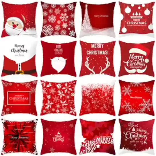 New Santa Claus Elk Snowflake Cushion Cover, Festive Home Decor Sofa Cushion Cove