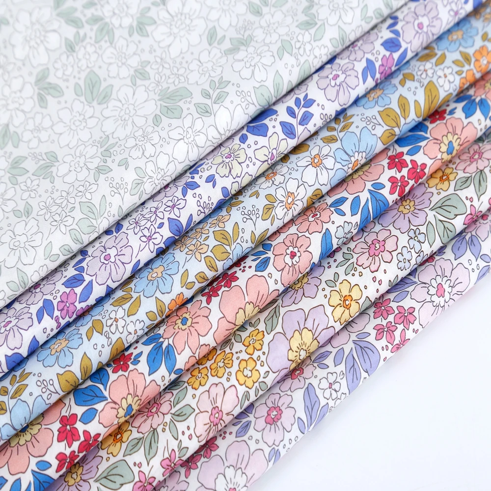 Accept Custom Design Digital Printed 100% Cotton Poplin Voile 76gsm Lightweight Precut Bundle Blue Pink Yellow Flower Fabric