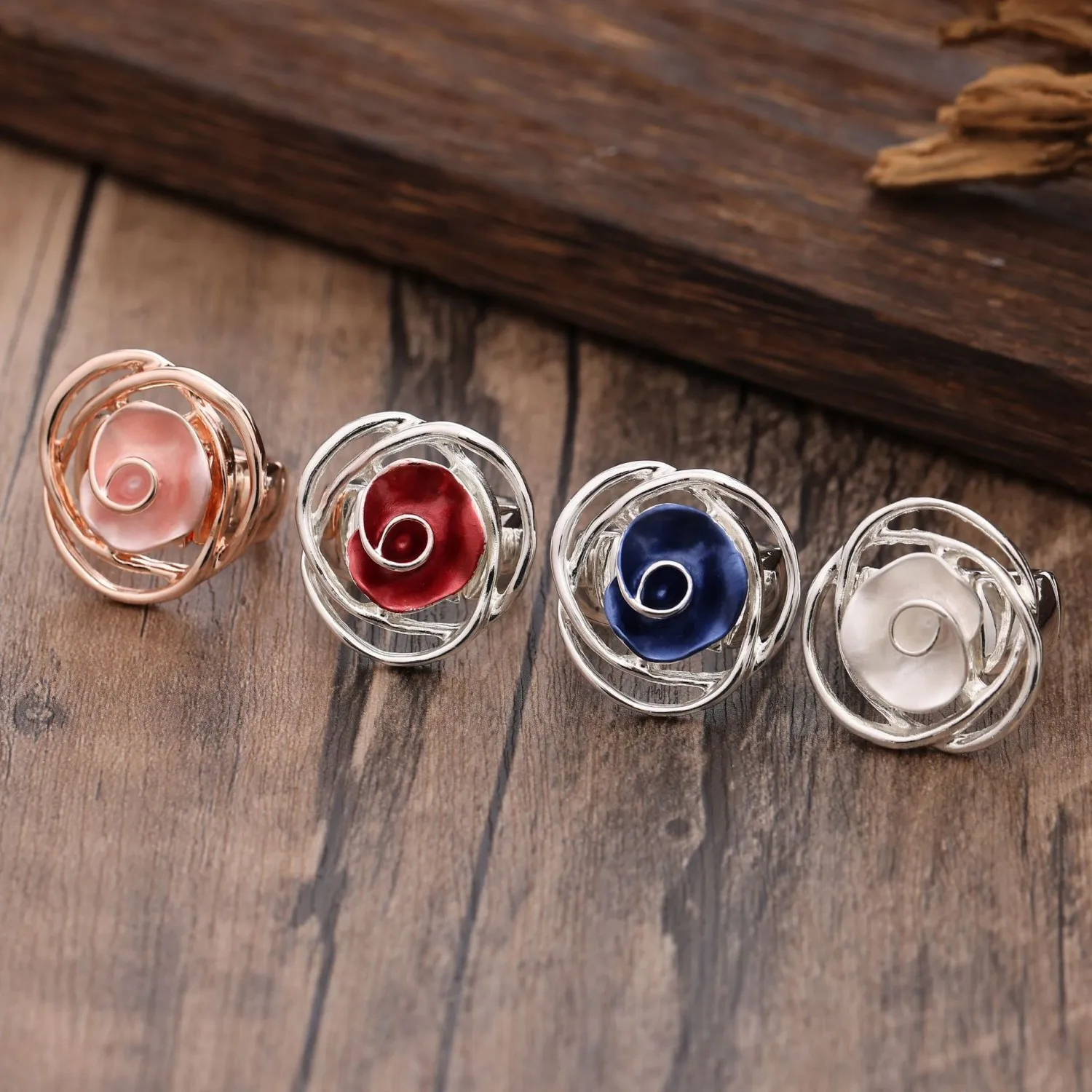 Luxury Women Rose Flower Rings Vintage Adjustable Rings Jewelry Women Colorful Enamel Rings