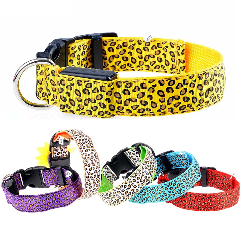 Custom Night Safety Adjustable Leopard Pattern Led Pet Harness Collar Usb Rechargeable Glowing Flashing Led Dog Vest Harness