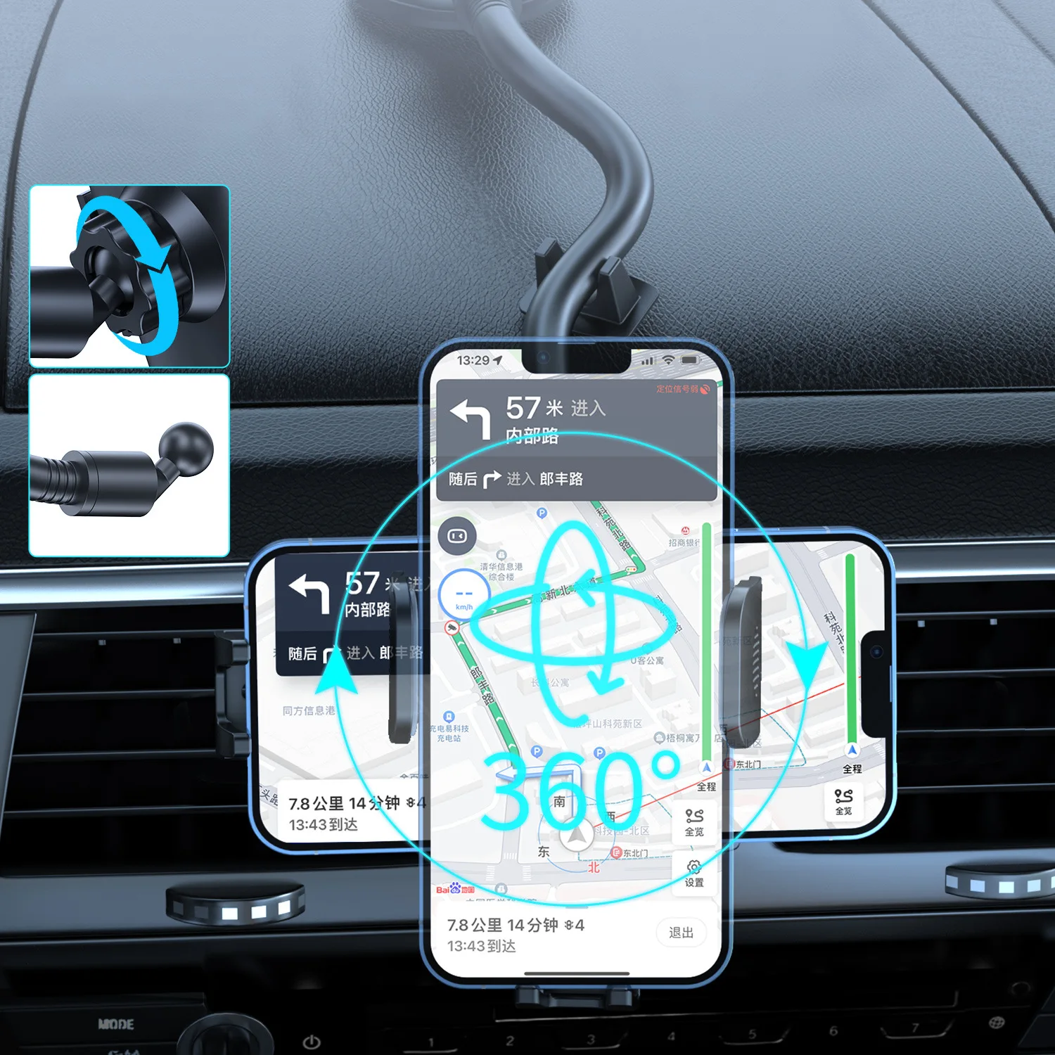 Long arm car Gooseneck Strong Suction Cup Phone Holder for Windshield Dashboard for all phone for truck
