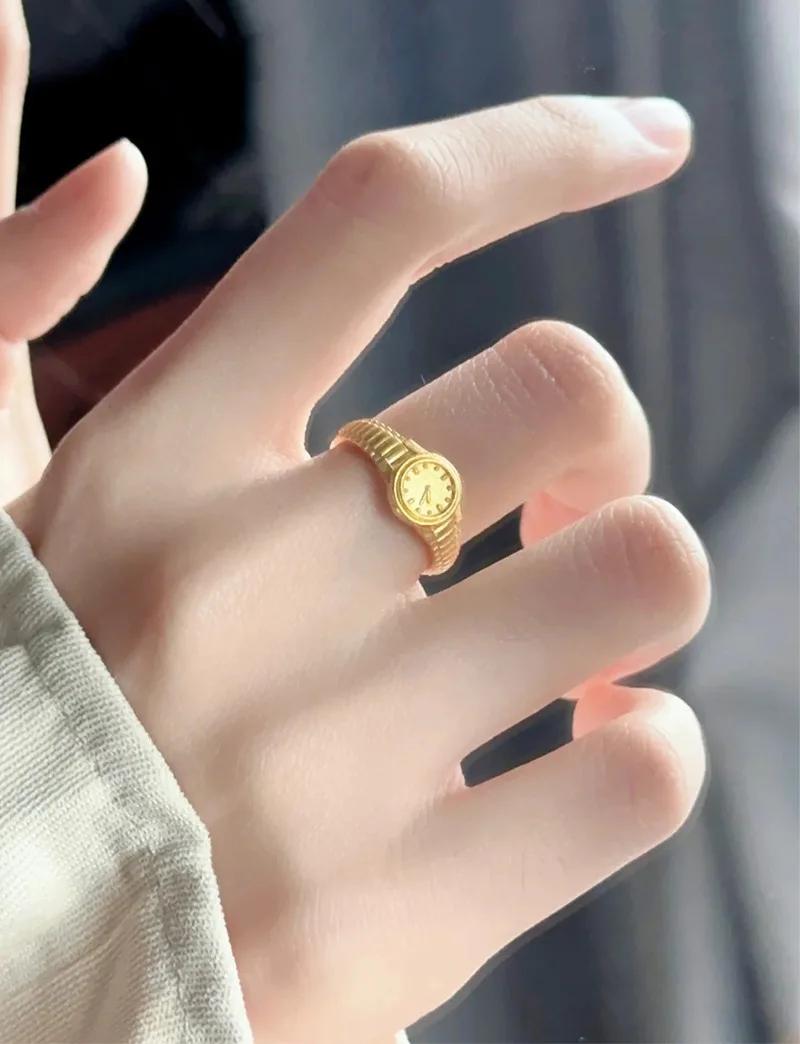 S925 Fashion Jewelry 2023 Wholesale Women Accessories Clock Watch Trendy Gold Watch Adjustable Ring Valentine's Day Women Ring
