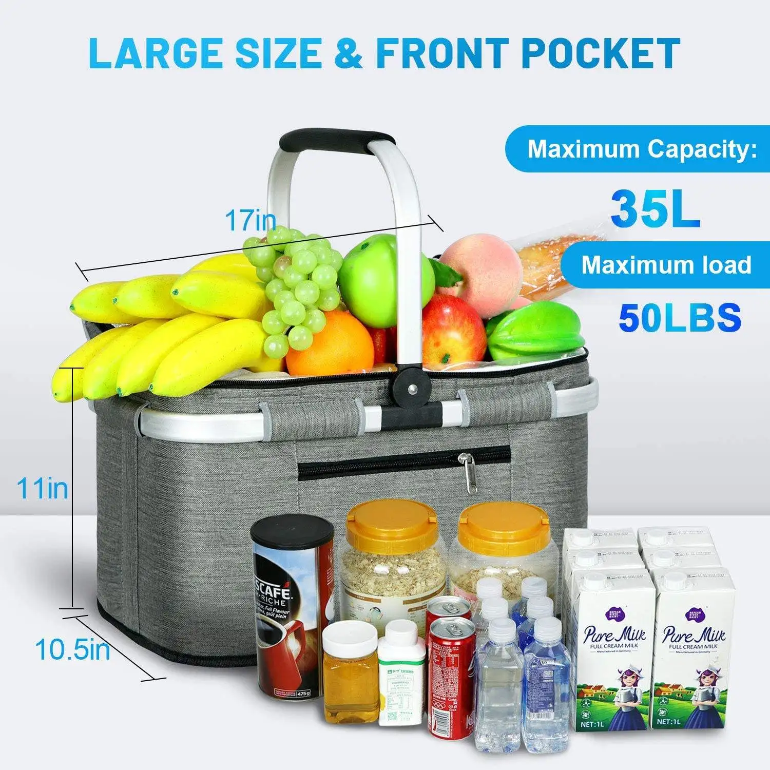Outdoor Foldable Picnic Basket Portable Waterproof Oxford Insulated Lunch Bags Storage Box Camping Picnic Basket With Lid