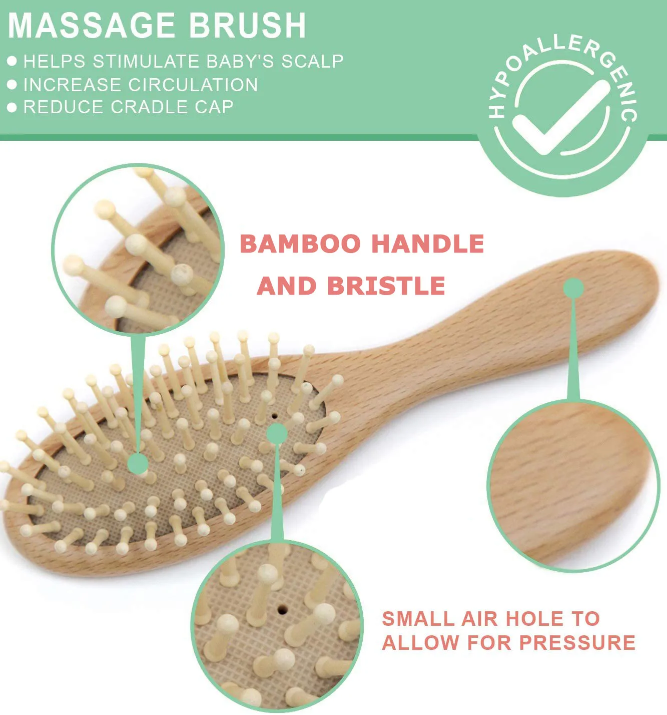 2023 Factory Direct Sale Natural Goat Bristles Baby Hair Brush Small Wood Newborn Brush Hair Baby Wooden Baby Brush And Comb Set