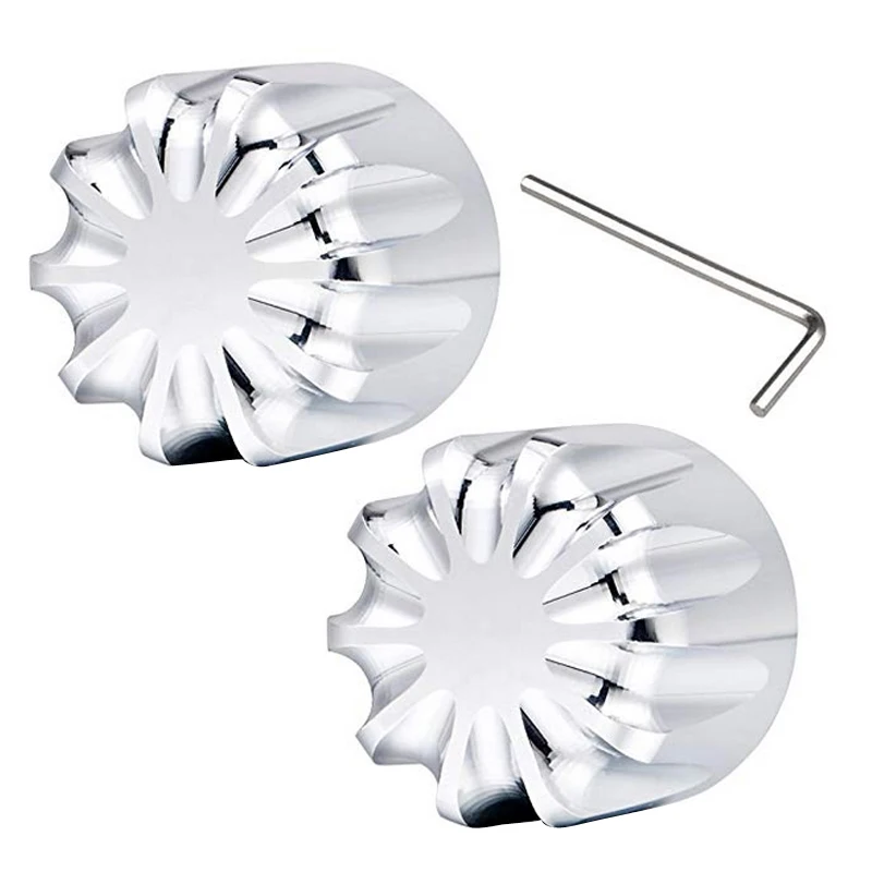 2xMotorcycle Front Axle Nut Covers Caps Aluminum Black/Chrome For Harley Sportster Touring Softail Dyna VRSC Fat Bob Wide Glide