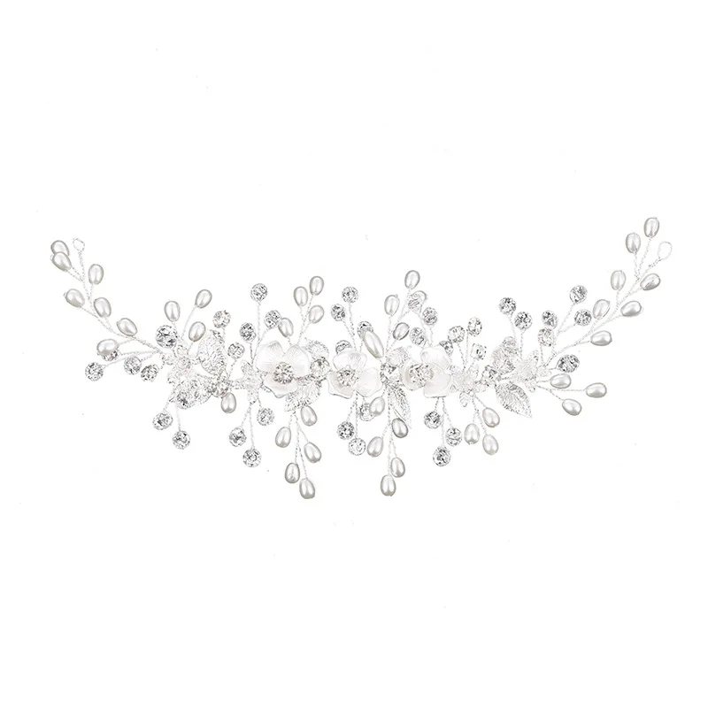 Handmade Romantic Wedding Hair Bands For Brides Flower Pearl Crystal Wedding Bride Hair Accessories Bridal Hair Decoration Vine