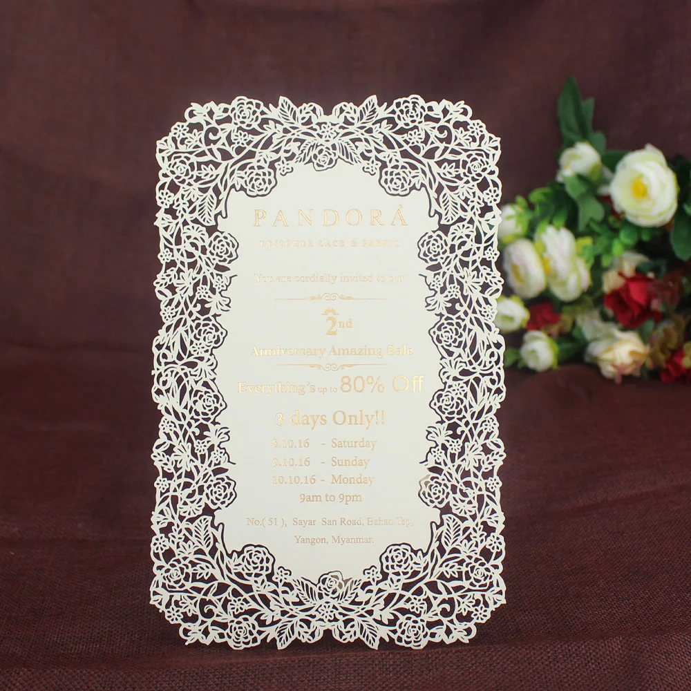 Fancy hot foil laser cut wedding invitation cards models and laser cut menu cards custom greeting cards