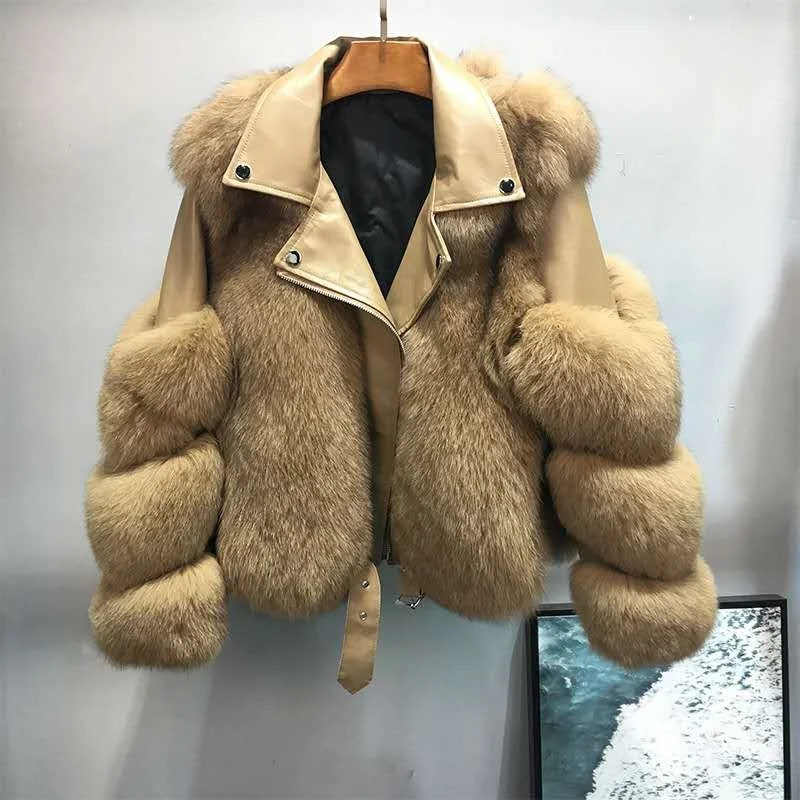 Модное Новое зимнее роскошное теплое короткое кашемировое пальто ANSZKTN женские меховые из лисьего меха