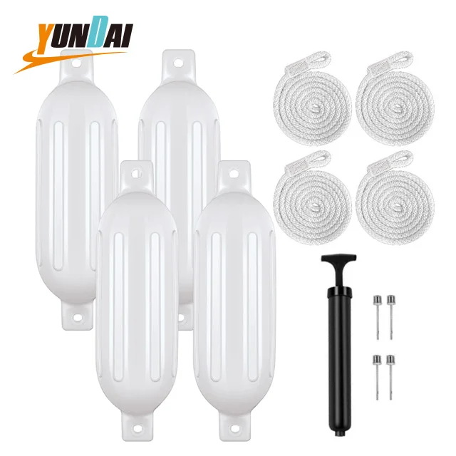YUNDAI 4.5x16' 520g White 4 Pack Ribbed Boat Fender PVC Floating Inflatable Yacht Buoy Fender