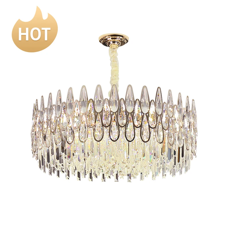 Modern Style Used In Living Room Bedroom crystal pendant lights Stainless Steel Golden Luster Suspended Crystal Chandeliers