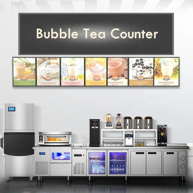Stainless Steel Electric Refrigerated Salad Bar Counter Design For Restaurant Bubble Tea Counter