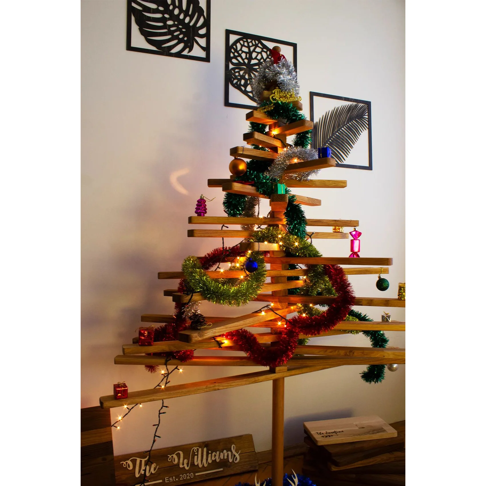 Vintage Minimalist Home Decoration Natural Oak large Wooden Christmas Tree Ornaments