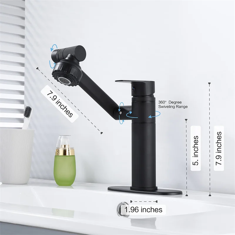 1 or 3 Hole Matte Black Lavatory Faucet 360 Degree Swivel Sink Faucet for Bathroom Single Handle Bathroom Basin Faucet