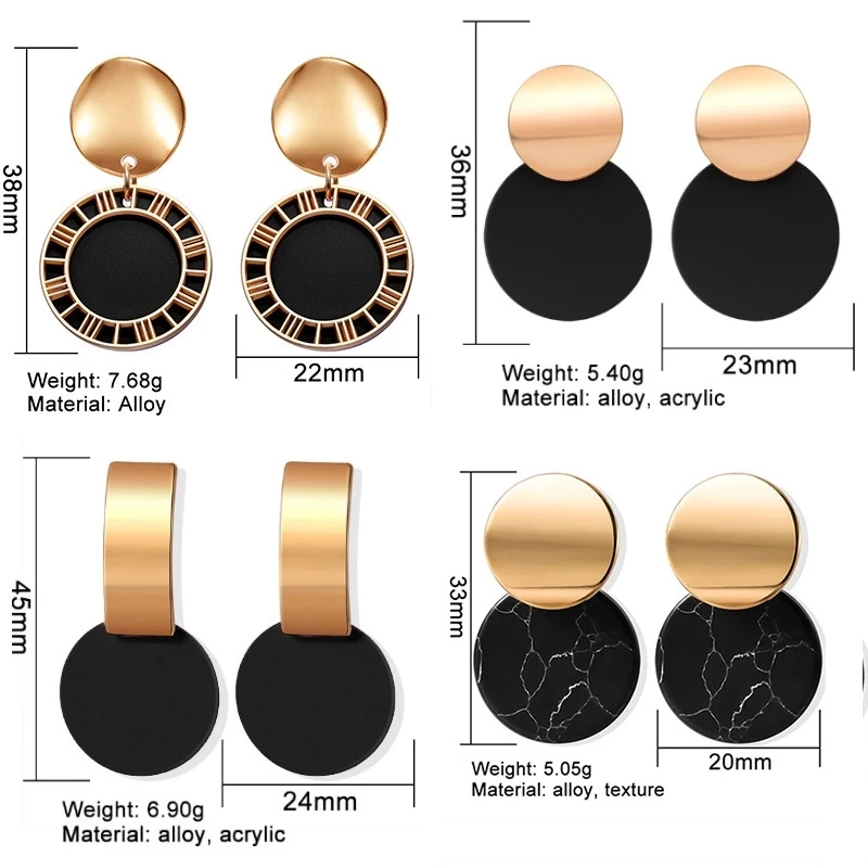 Fashionable Korea black lovely round geometry pendant gold earring earings for women 2021