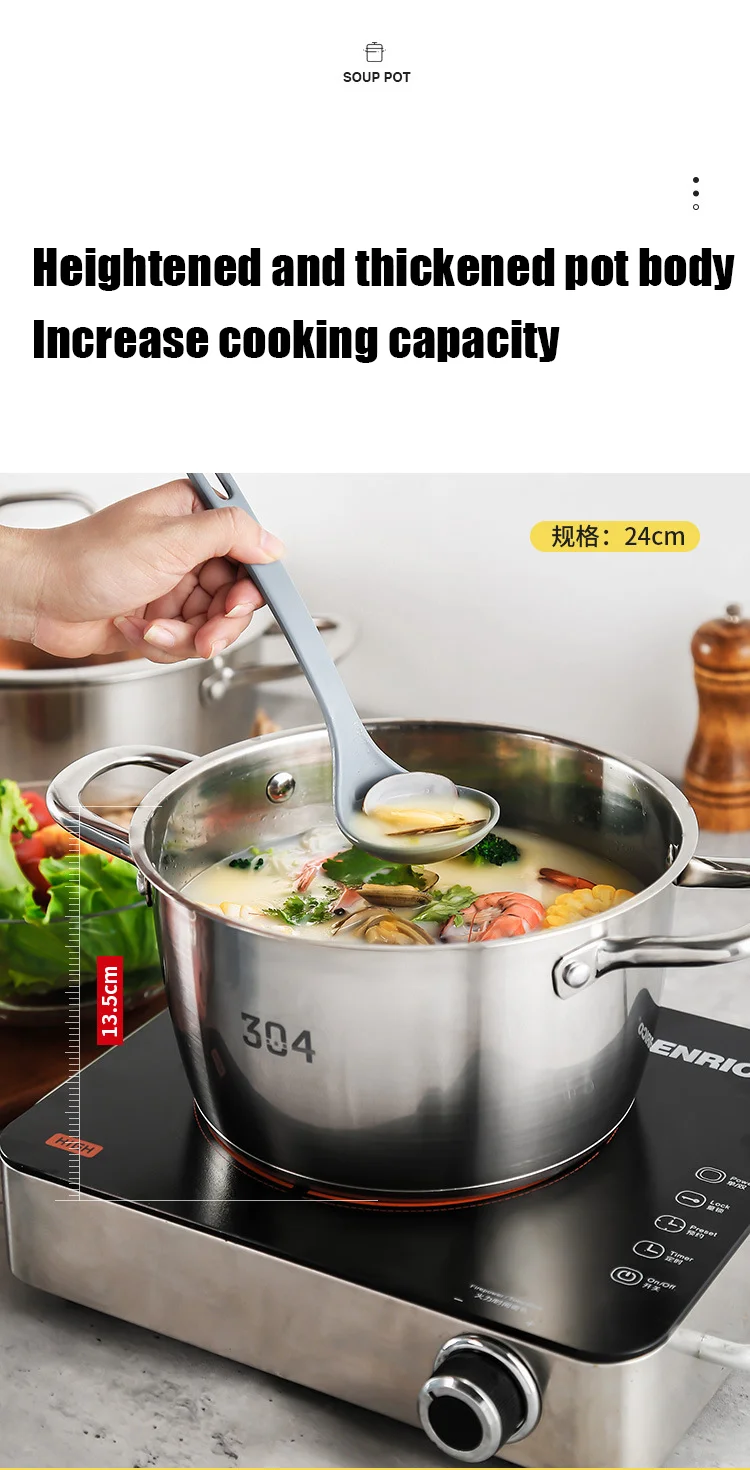 Commercial Cookware Custom Stainless Steel 304 Stockpot General Use Induction Base Deep Cooking Pot Casserole Soup Pot