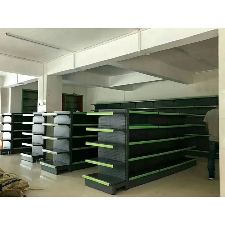 double sided supermarket cosmetics gondola shelving with led lights