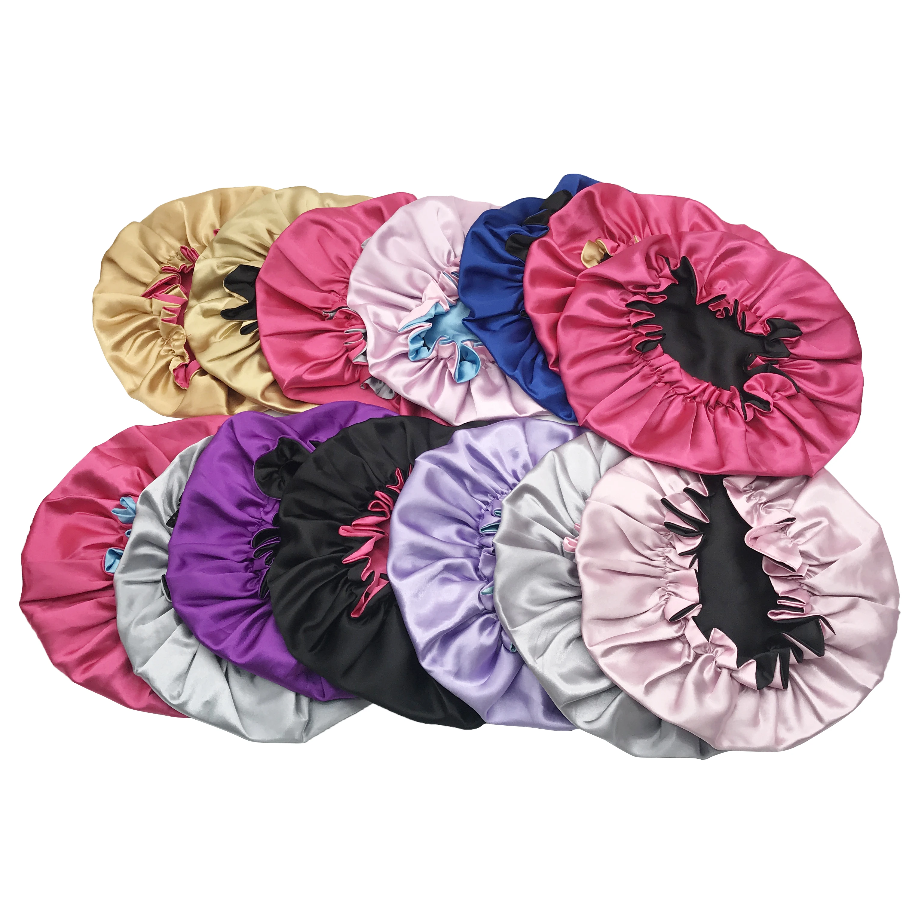 Custom LOGO Silk Bonnets for Hair Print BABY and ADULT Hair Bonnets Silk bags Double Layer Satin bonnets with head wraps