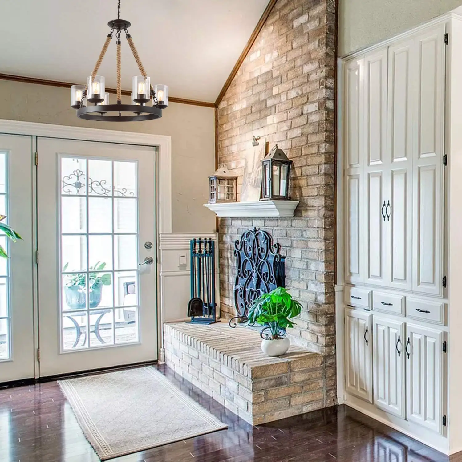 
EEA 5-Light Modern Kitchen Industrial Iron Pendant Lighting Blown Glass Chandelier 