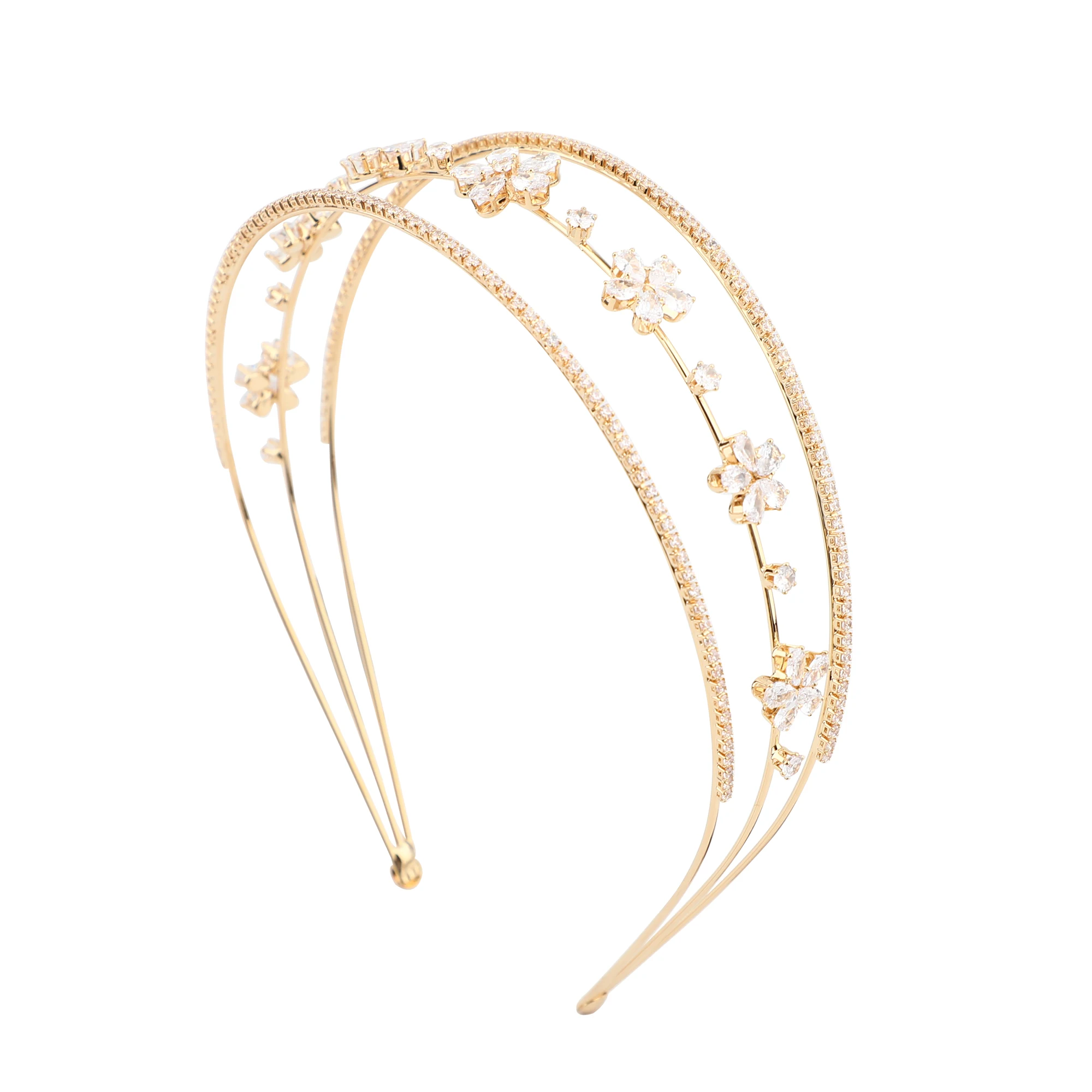 Platinum Plated/24K Gold Plated Zircon Luxury Bridal Headpieces Hair Accessories in Hairbands Women Metal Headband Head Bands