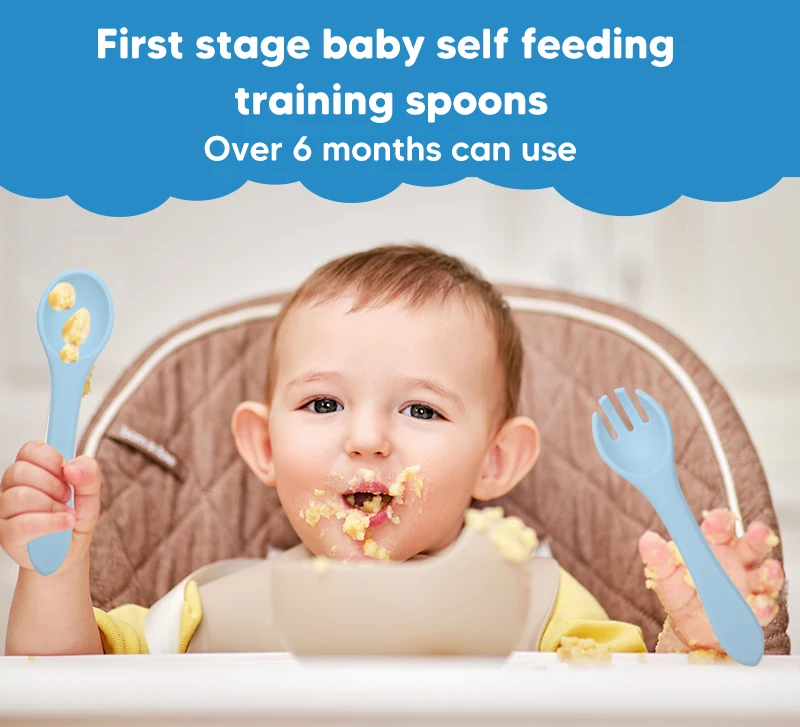 JWX Modern Design BPA-Free Foodgrade Silicone Baby Feeding Set with Spill-Proof Suction Spoon Bowl for Kids Eating Training