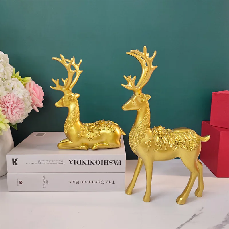 Creative Chinese Auspicious Deer Resin Crafts Elk Sculpture Set Decorations for Home Wine Cabinet Decorations Housewarming Gifts