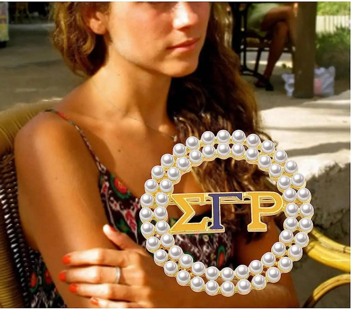 Custom Gold plated pearl sigma gamma rho brooch for women