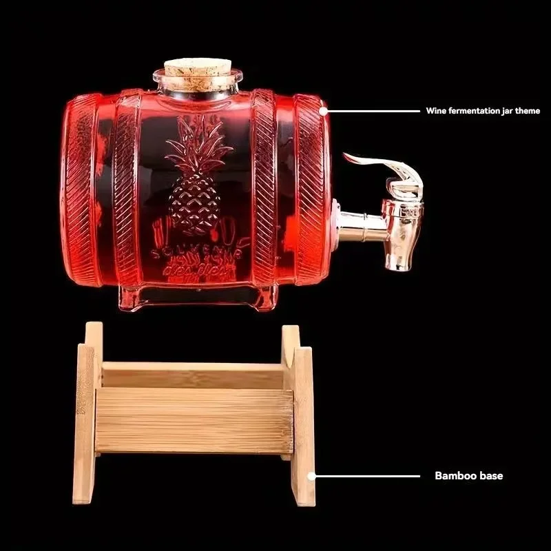 5L Transparent Glass Medicine Wine Barrel Juice Drink Bottle Sealed Brewing Tank Stainless steel faucet With Bamboo Base