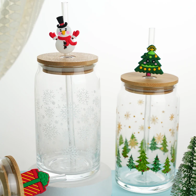 460ml  machine blown Christmas round jar with lid larges glass jar for drinking