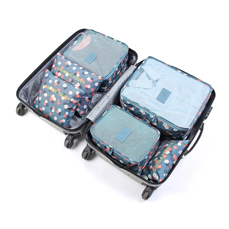 WOHLBEGE wholesale customized travel bag 6 piece set nylon waterproof compression packing cubes luggage