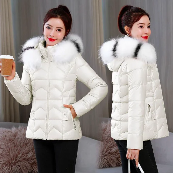 Plus size Winter Hooded Coat Women Parkas Warm Down Jacket Female Shiny Coat Fur Winter Jacket for Women