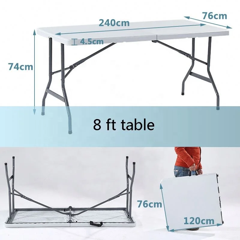 Amanzon top sale portable white HDPE folding table 6FT outdoor plastic folding table