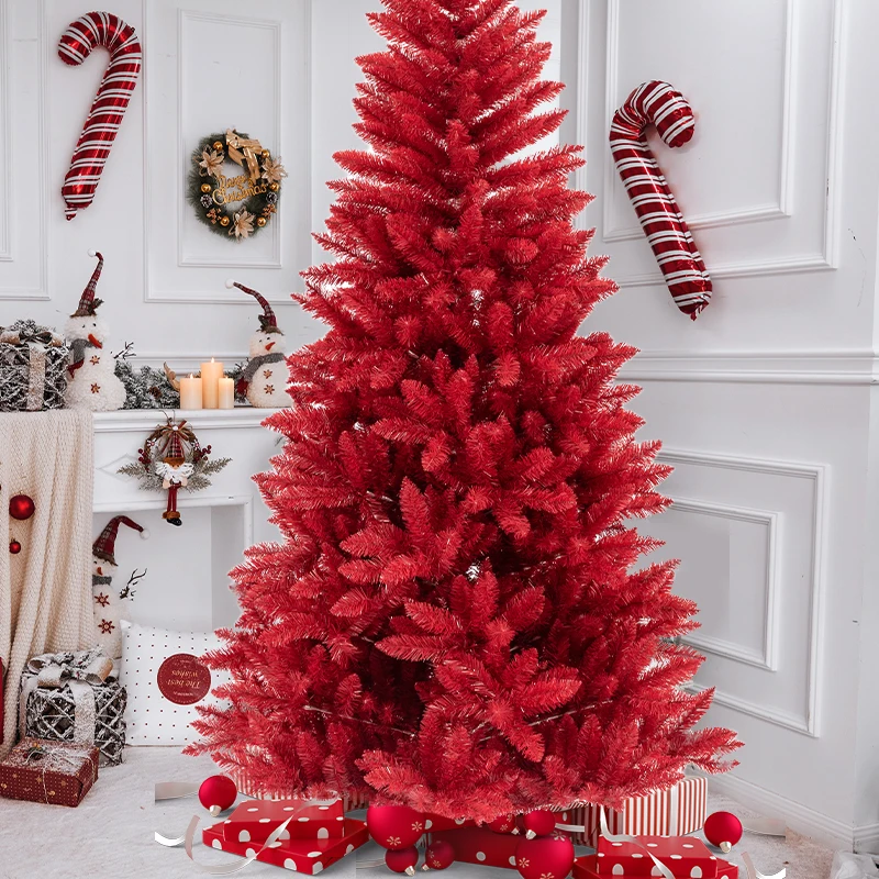 wholesale customized size high quality christmas tree pure red PVC stable metal stand artificial Christmas tree