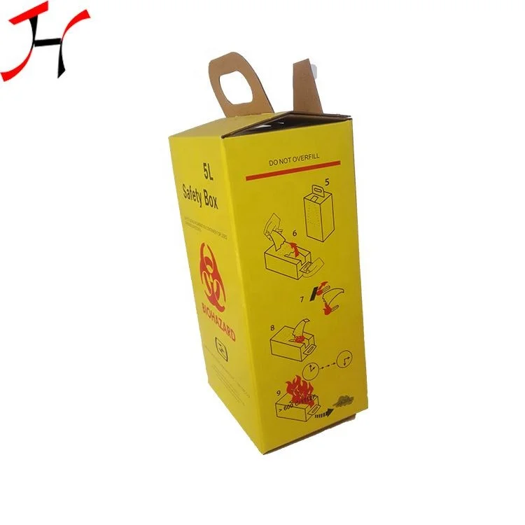 Economic Safety Box Medical Waste Container Paper for Disposal Syringe and Needle Recyclable Varnishing Embossing Accept
