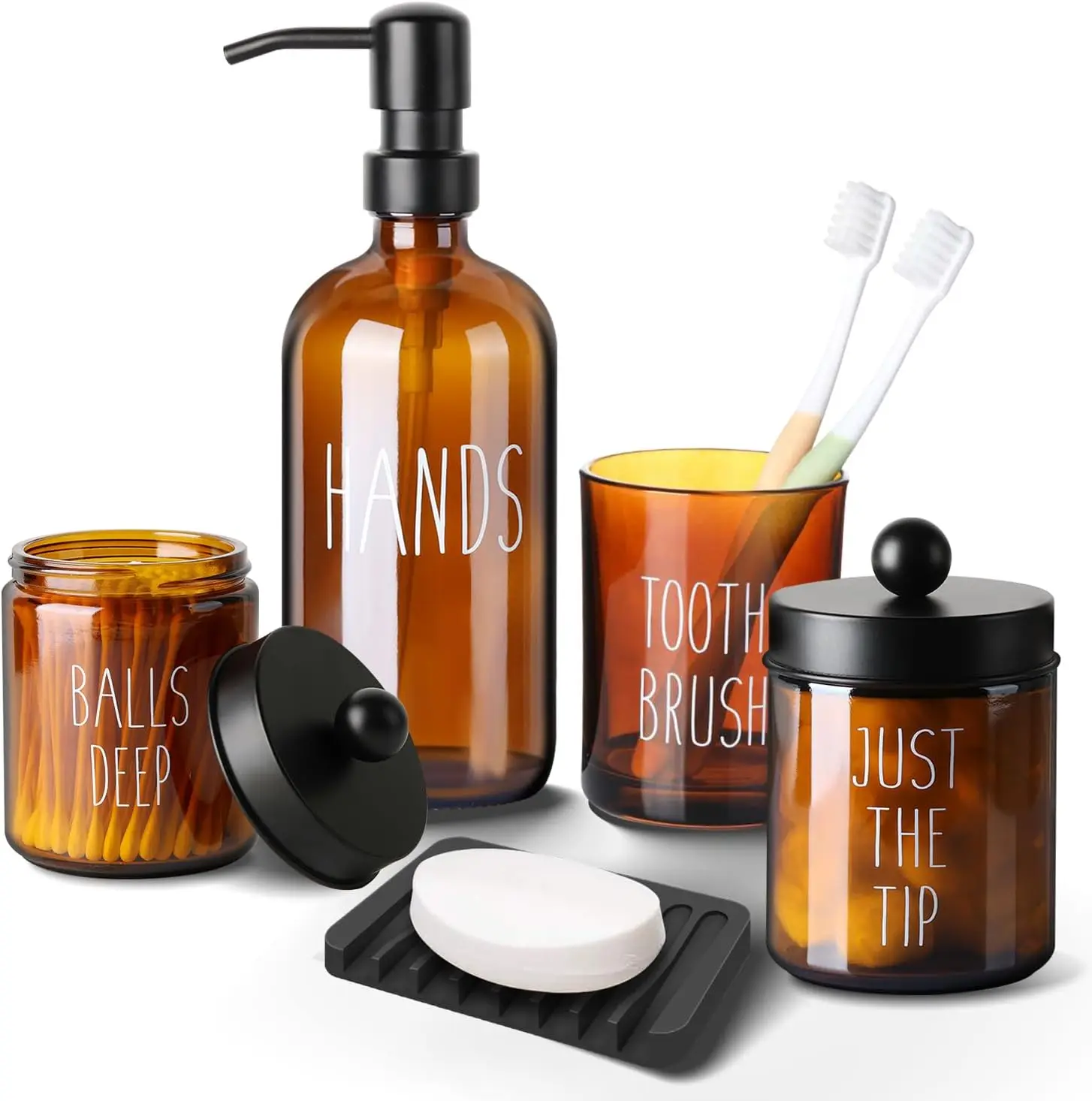 5 Pcs Glass Soap Dispenser Soap and Toothbrush Holder Hotel Farmhouse Boho Home Decor Bathroom Accessories Set