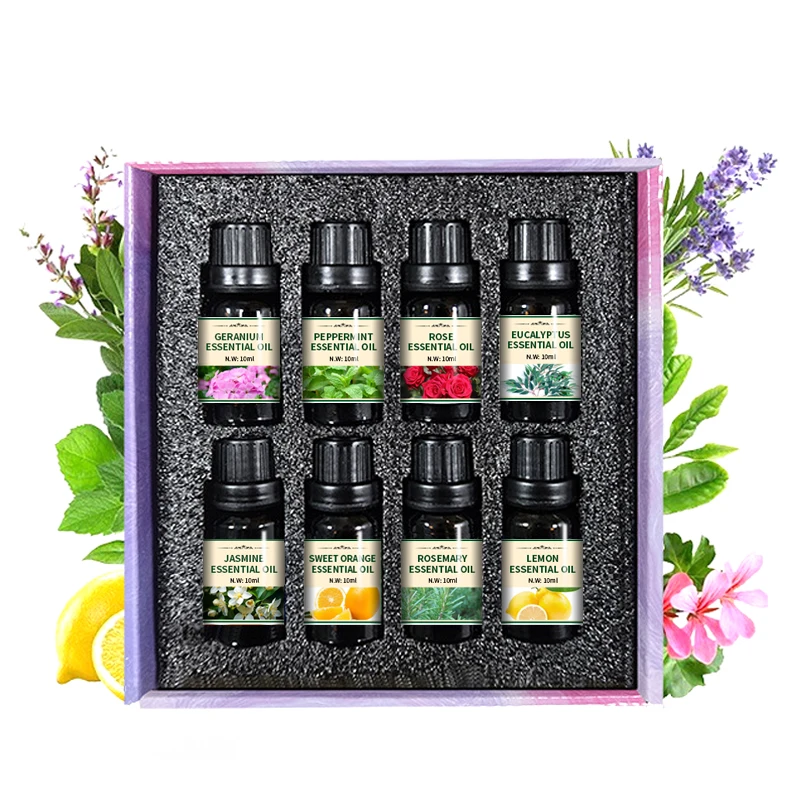 10 ml Essential Oil Diffuser Perfume Gift Set Lavender Rose Tea Tree Lemon Mugwort Peppermint Oils