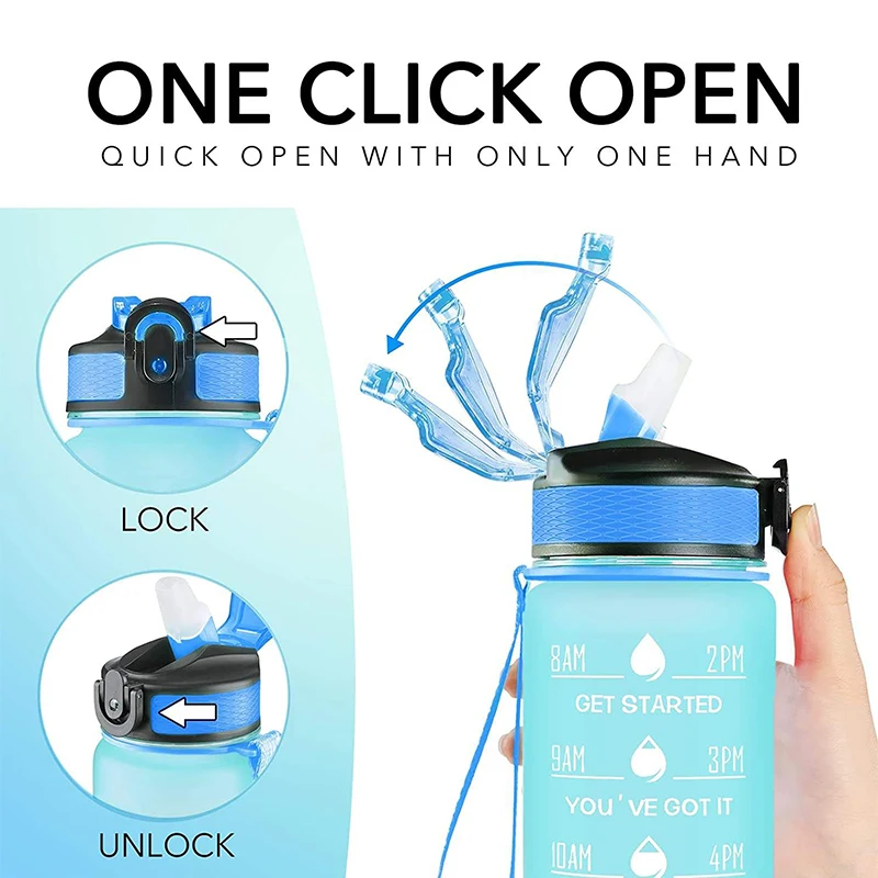 Wholesale 1000Ml 1 Liter Big Motivational Portable Bottle Plastic Water Bottles With Straw Capacity Scale