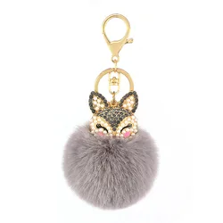 New Hot Juli Cute Charm Fox Fur Ball Pendant Keychain Pearl and Rhinestone Fox Head Keychain