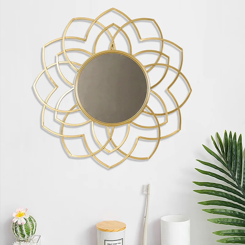 Modern European Style Iron Flower Decorative Metal Wall Hanging Mirror