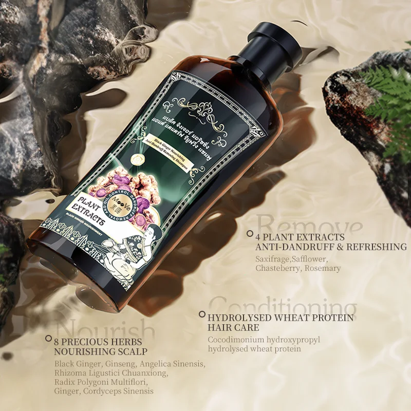 Anti-Dandruff Treatment 100% Flake-Free Protection Oil Control Paraben-Free Black Ginger Shampoo for All Hair Types
