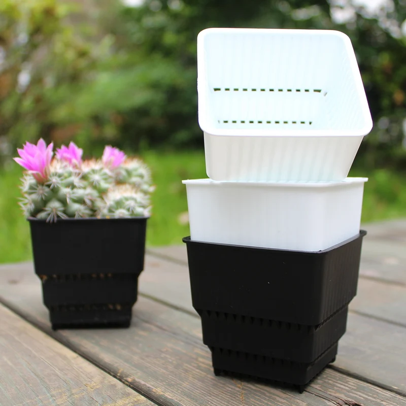 Square Plastic Flower Pots with tray for Starting Seedlings, or Succulents cactus plants