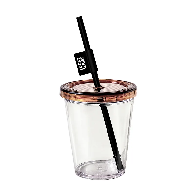 Custom labels plastic cold brew coffee cup with straw vacuum travel tumblerplastic cups with three colours