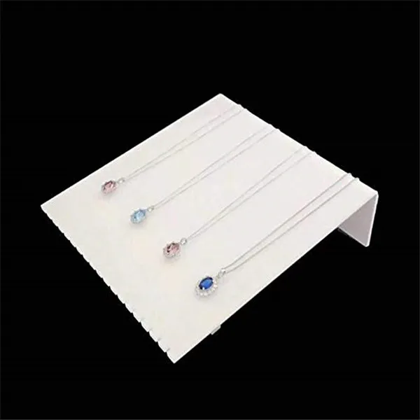 Custom White Acrylic Pair Slots Jewelry Display for Necklace Bracelet Anklet Pendant Charm Desktop jewelry window display stand
