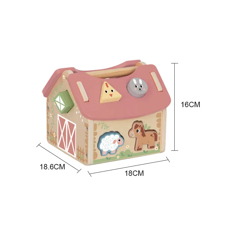 2024 Hand-held House Hut Wooden Farm Toy Scene Geometric Shape Sorter Matching Animal Children Toys