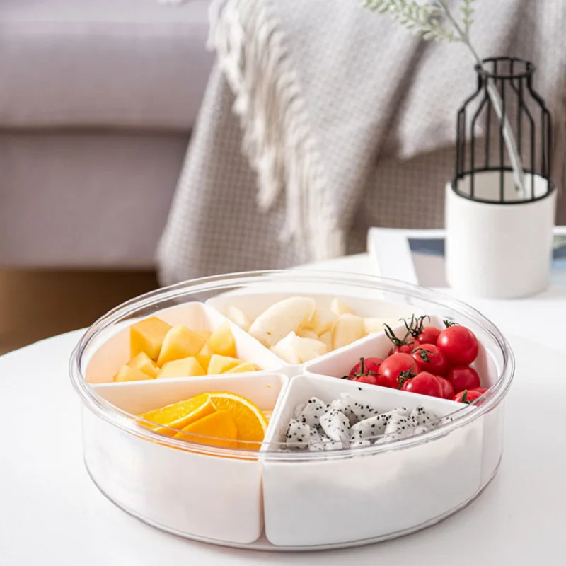 Wholesale 5 Compartment Plastic Food Fruit Storage Containers Divider Fruit Tray Candy Storage Box For Kitchen