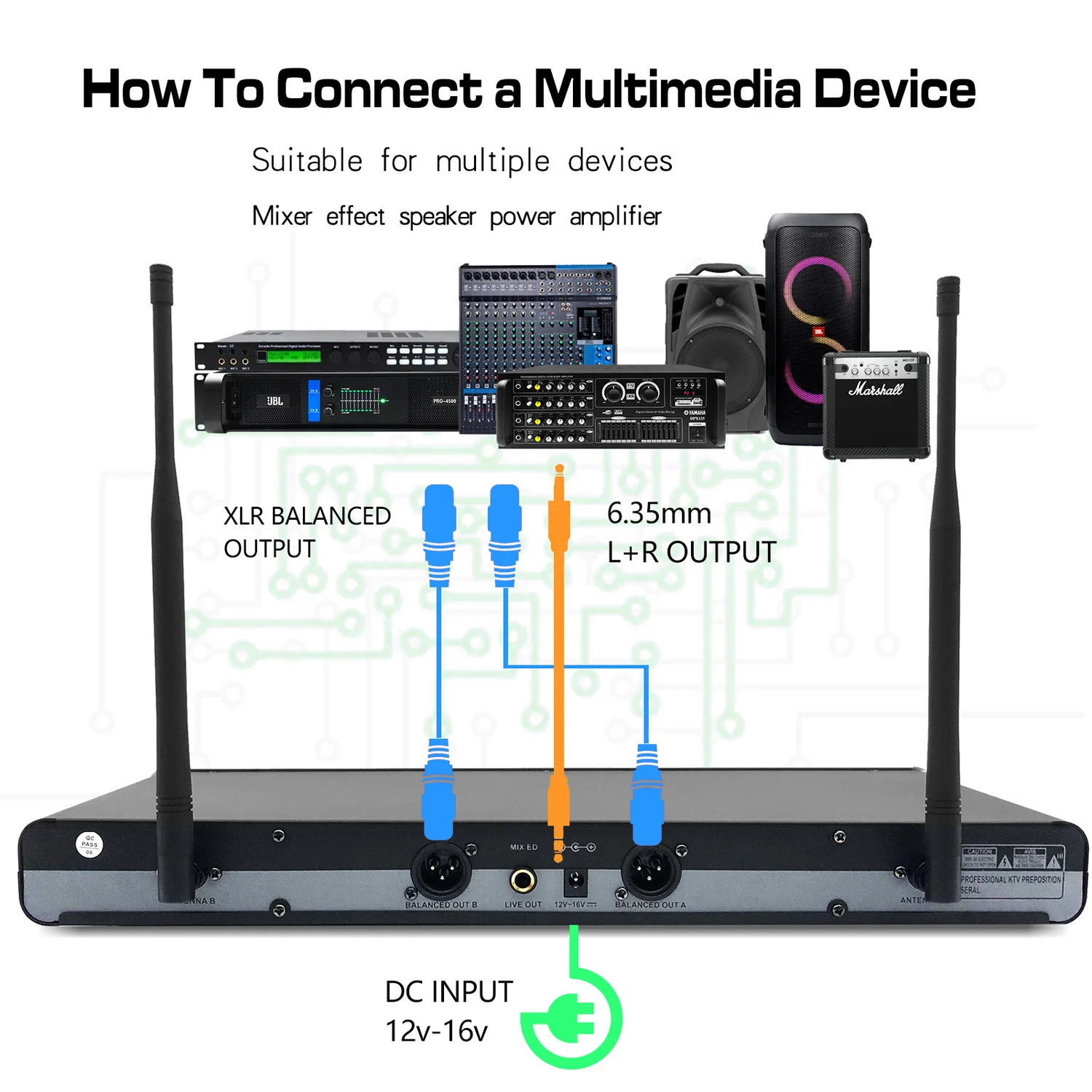 VM300 professional 1to 2 portable cordless microphone professional uhf wireless for stage