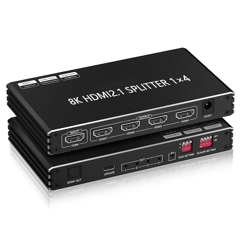 Hot sales 4 port audio 4 hdmi splitter 1 in 2 out 4k switch splitter Box  2.1  4k 8k hdmi splitter for 4 monitors