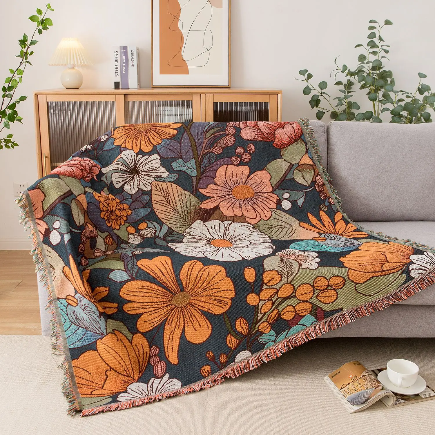 Flower Throw Blanket Reversible Cotton Polyester Bohemian Tapestry Hippie Room Decor Outdoor Camping Blanket